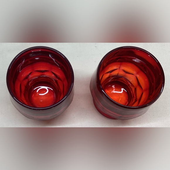 2 Viking Glass Ruby Red Georgian Flat Juice Tumblers 6 Oz - Picture 2 of 3